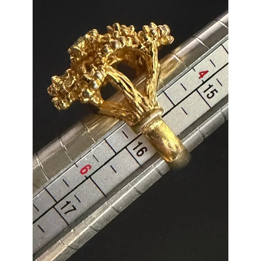 Vintage Ring Brutalist Cluster Rhinestone Gold Plated